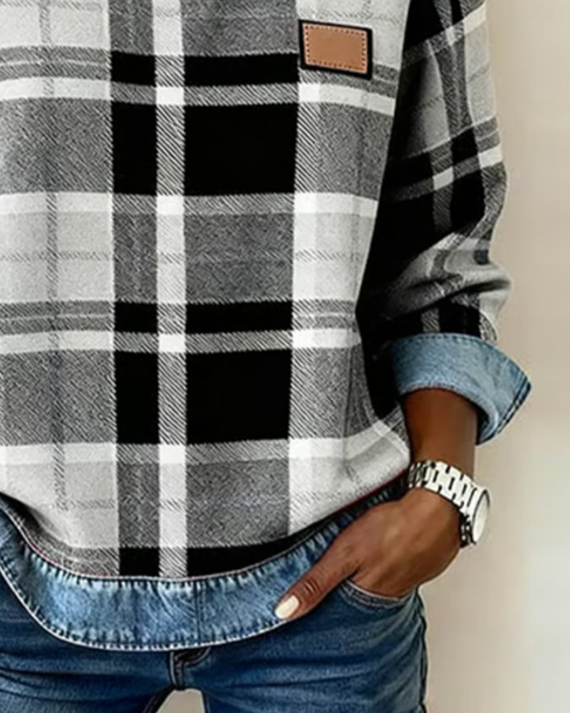 Stacey | Casual Round Neck Denim Patchwork Pullover Sweatshirt