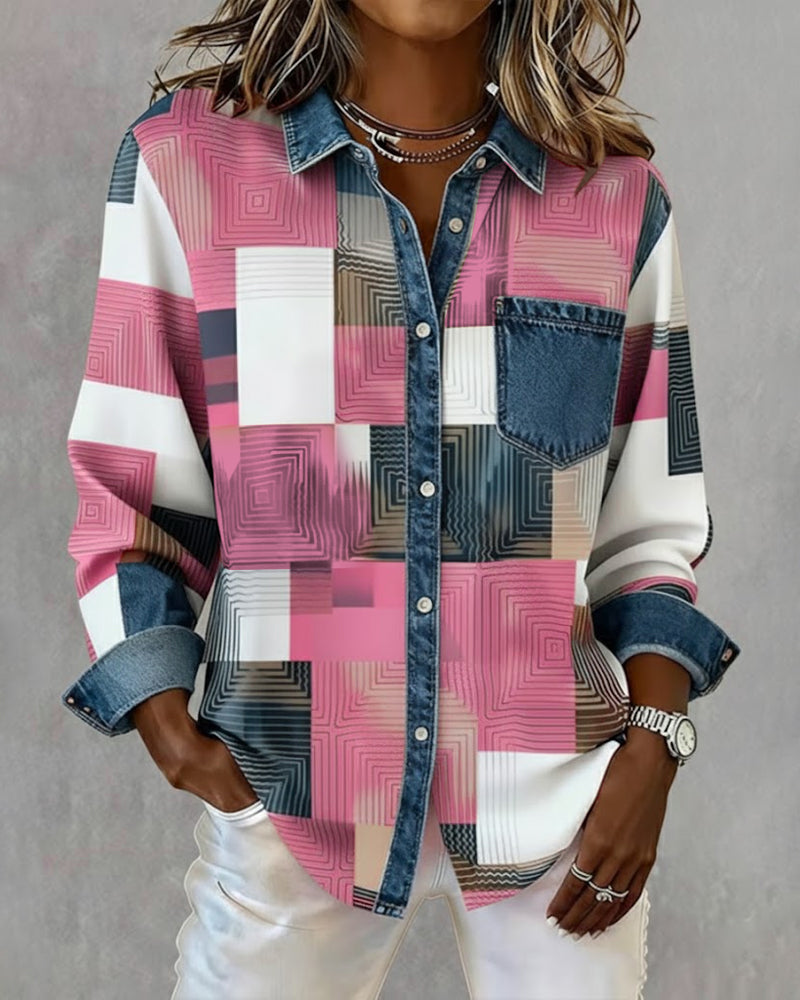 Laluna® | Color Block Shirt Fashionable Collar