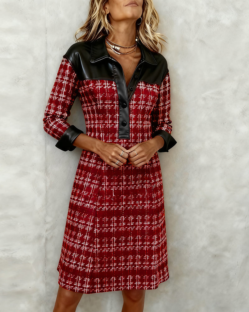 Jane | Long Sleeve Patchwork and Houndstooth Dress