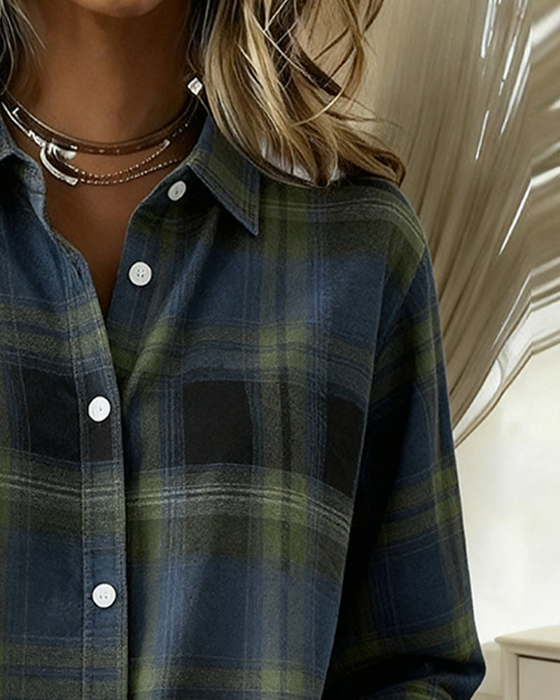 Laluna® | Shirt with Check Pattern and Notched Collar