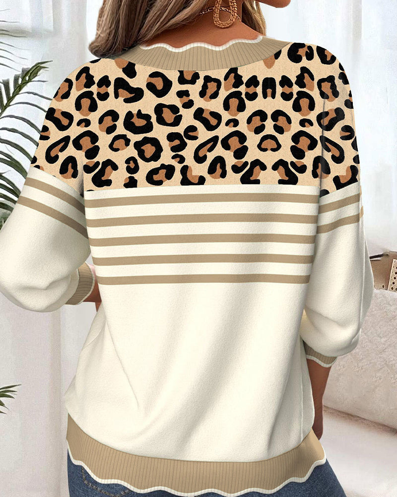 Mila | Leopard Print Contrast V-Neck Sweater