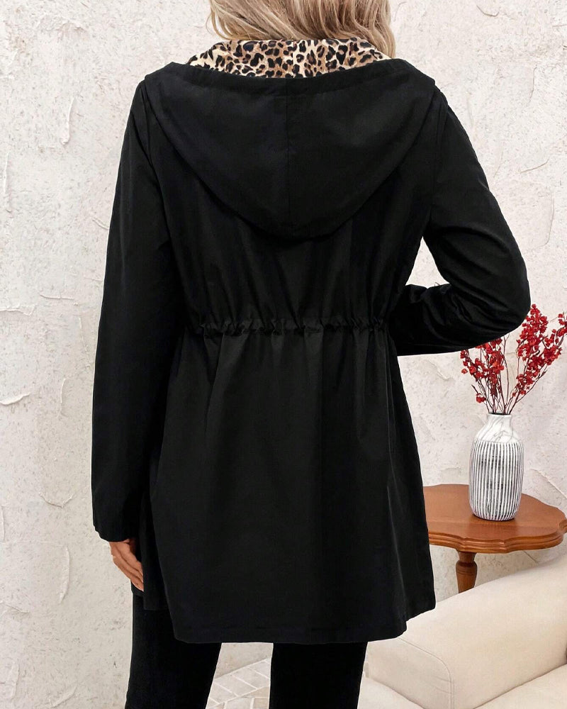 Carla | Reversible Hooded Coat with Leopard Print