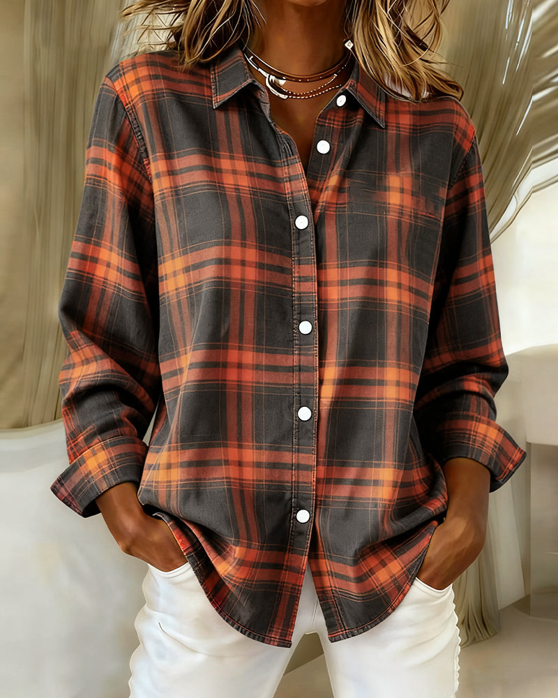 Laluna® | Shirt with Check Pattern and Notched Collar