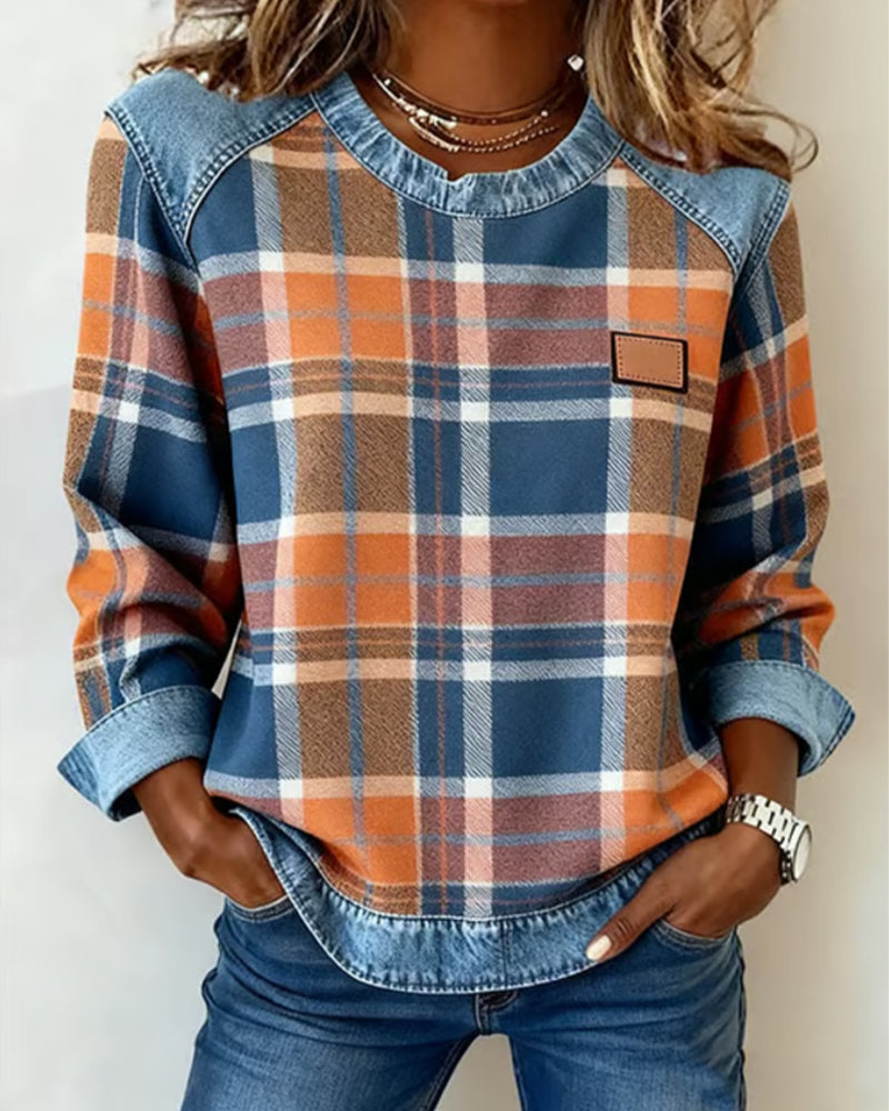 Stacey | Casual Round Neck Denim Patchwork Pullover Sweatshirt