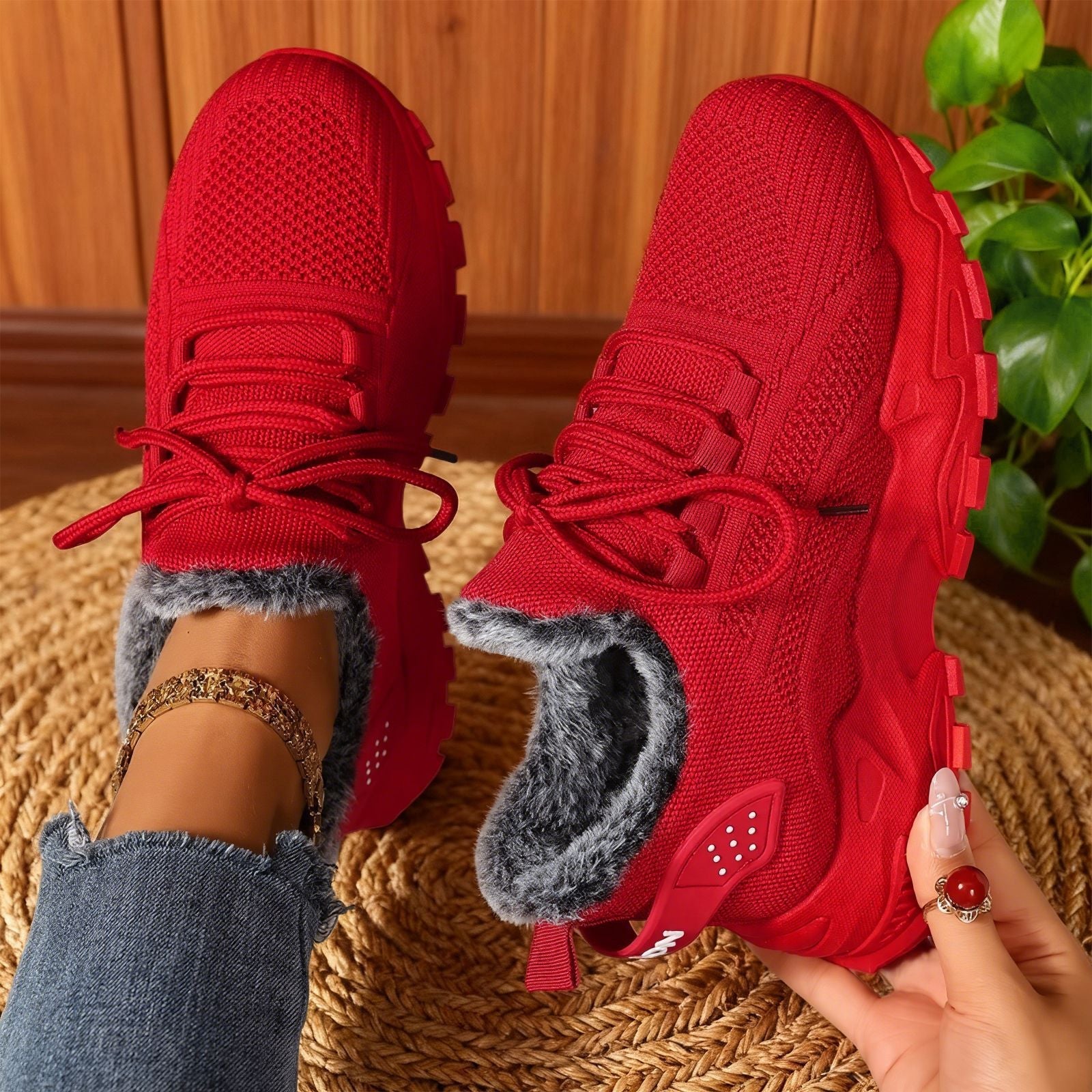 Brydee | Casual Fleece Lace-Up Lightweight Sneakers