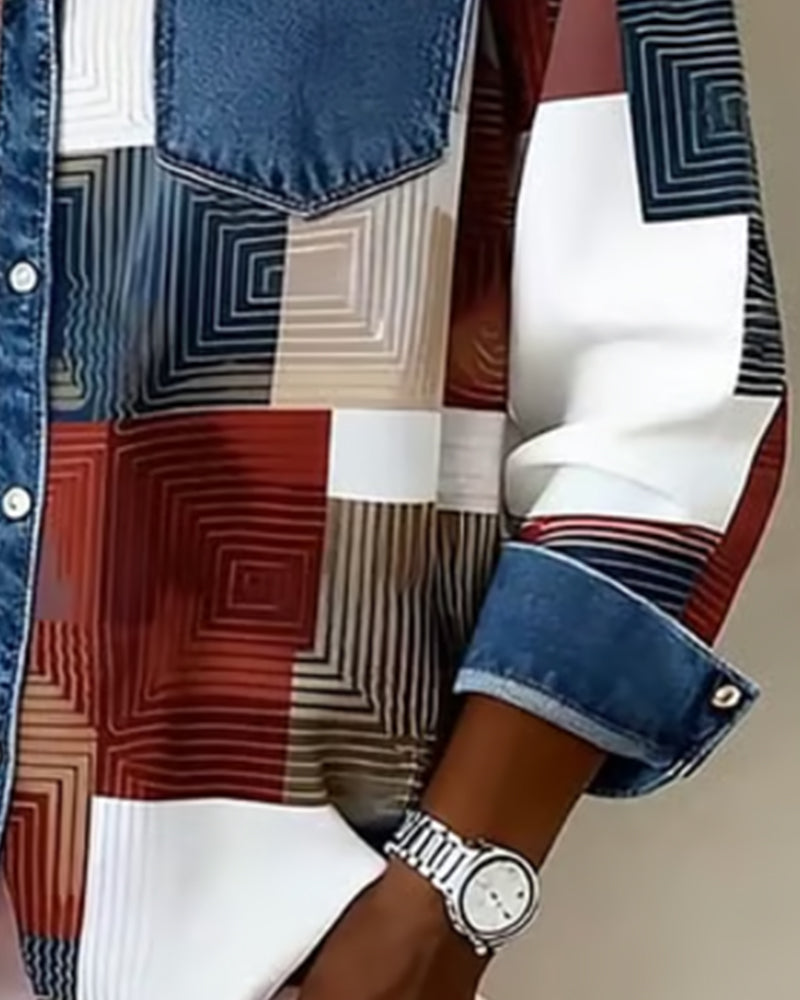 Laluna® | Color Block Shirt Fashionable Collar