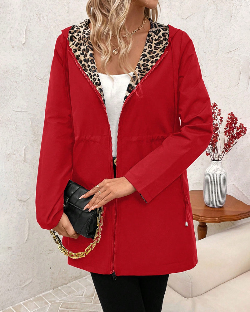 Carla | Reversible Hooded Coat with Leopard Print