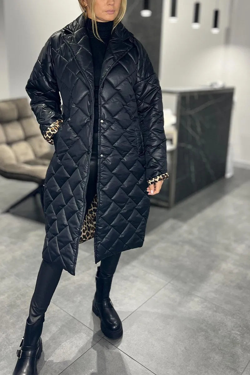 Stella | Quilted Coat with Leopard Lining